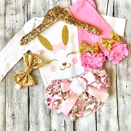 Baby Girl 1st Easter Outfit Girl / Personalized Easter Bunny Etsy