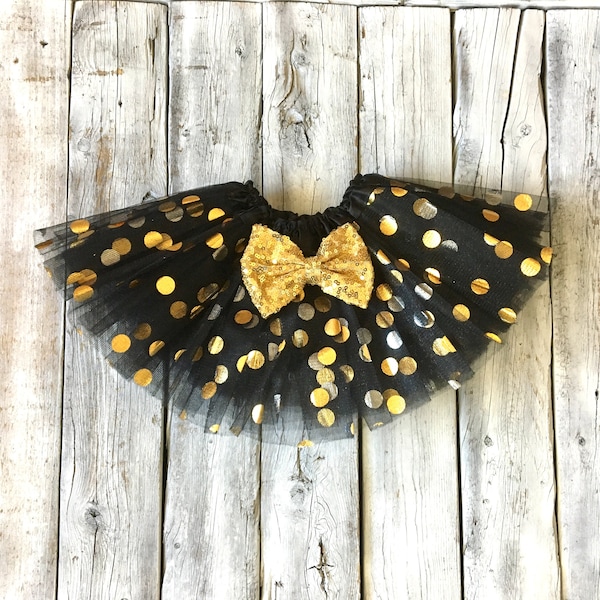 Black and gold tutu, black tutu, gold tutu, cake smash, new years tutu, Birthday tutu, tutu, polka dot tutu, baby tutu, toddler tutu, girl