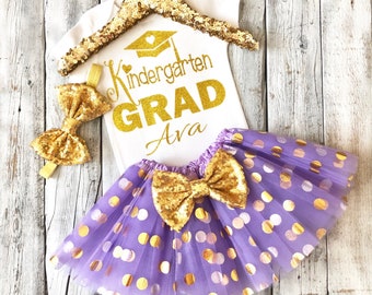 Girls graduation outfit, kindergarten graduation outfit girls, lavender gold, purple gold, personalized, tutu outfit, kindergarten grad