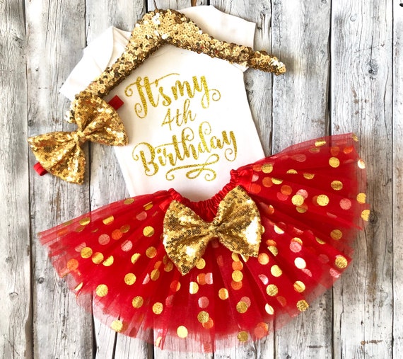 Tenue Danniversaire Filles 4eme Rouge Et Or Tenue De Fete De Etsy