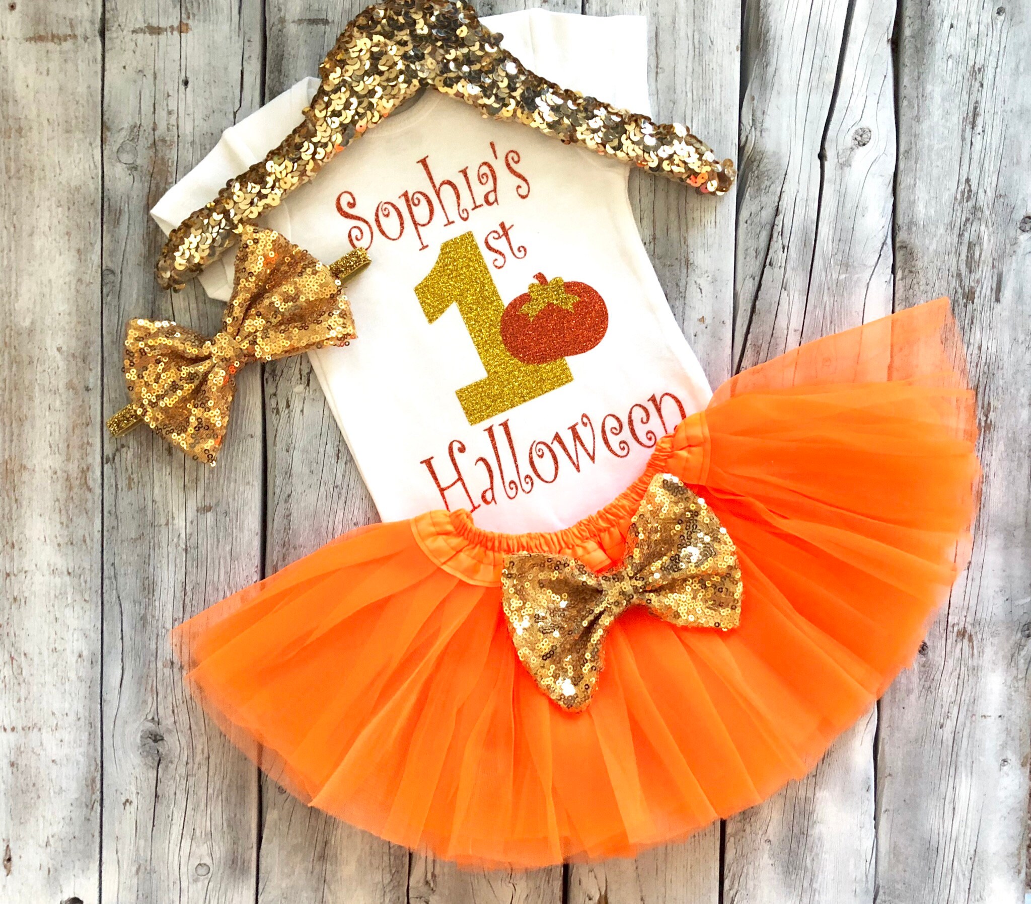 Baby girl 1st Halloween outfit, first Halloween outfit girls, gold orange  halloween outfit, newborn girl halloween outfit, Halloween tutu