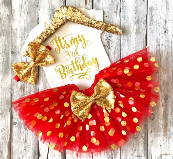 Girls Third Birthday Outfit Red Gold 3rd Birthday Outfit Christmas Birthday Outfit It s My 3rd Birthday Tutu Outfit 3rd Birthday Shirt Etsy UK