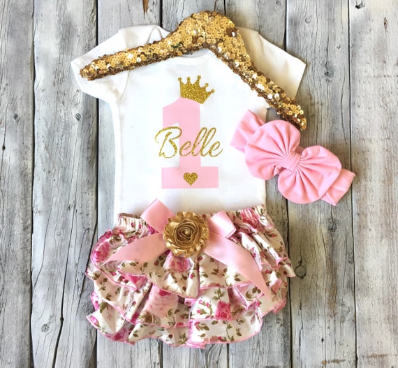 pink and gold 1st birthday outfit