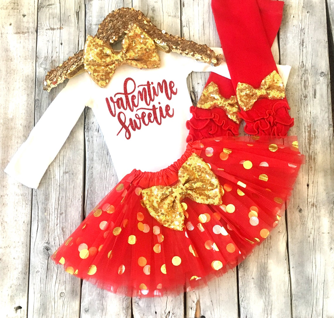 Baby girl valentines outfit Valentines tutu Red and gold Etsy