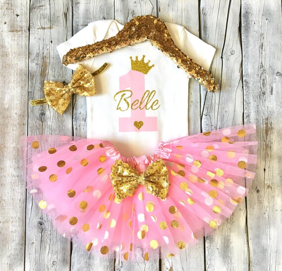 pink and gold 1st birthday outfit