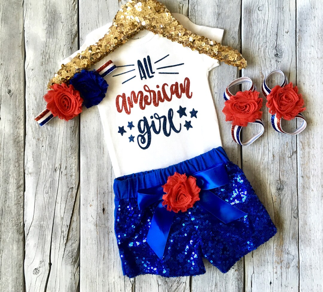 Baby Girl 4th of July Outfit,all American Girl Outfit, Blue Sequin