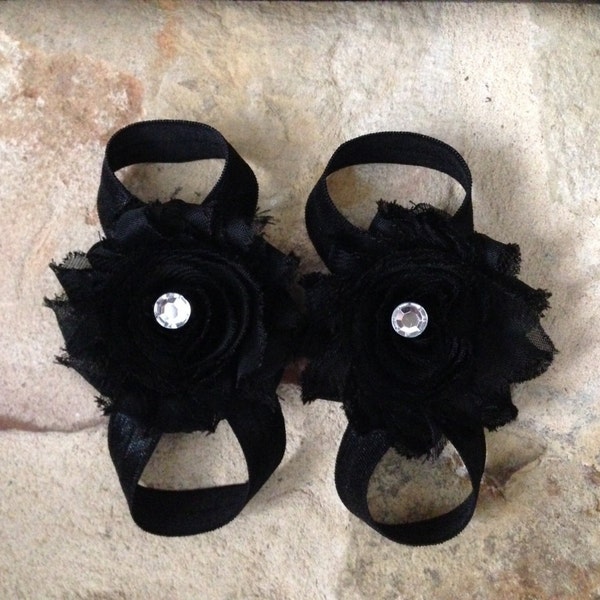 Black baby barefoot sandals, barefoot sandals, baby shoes, black, gem embellishment, newborn baby barefoot sandals