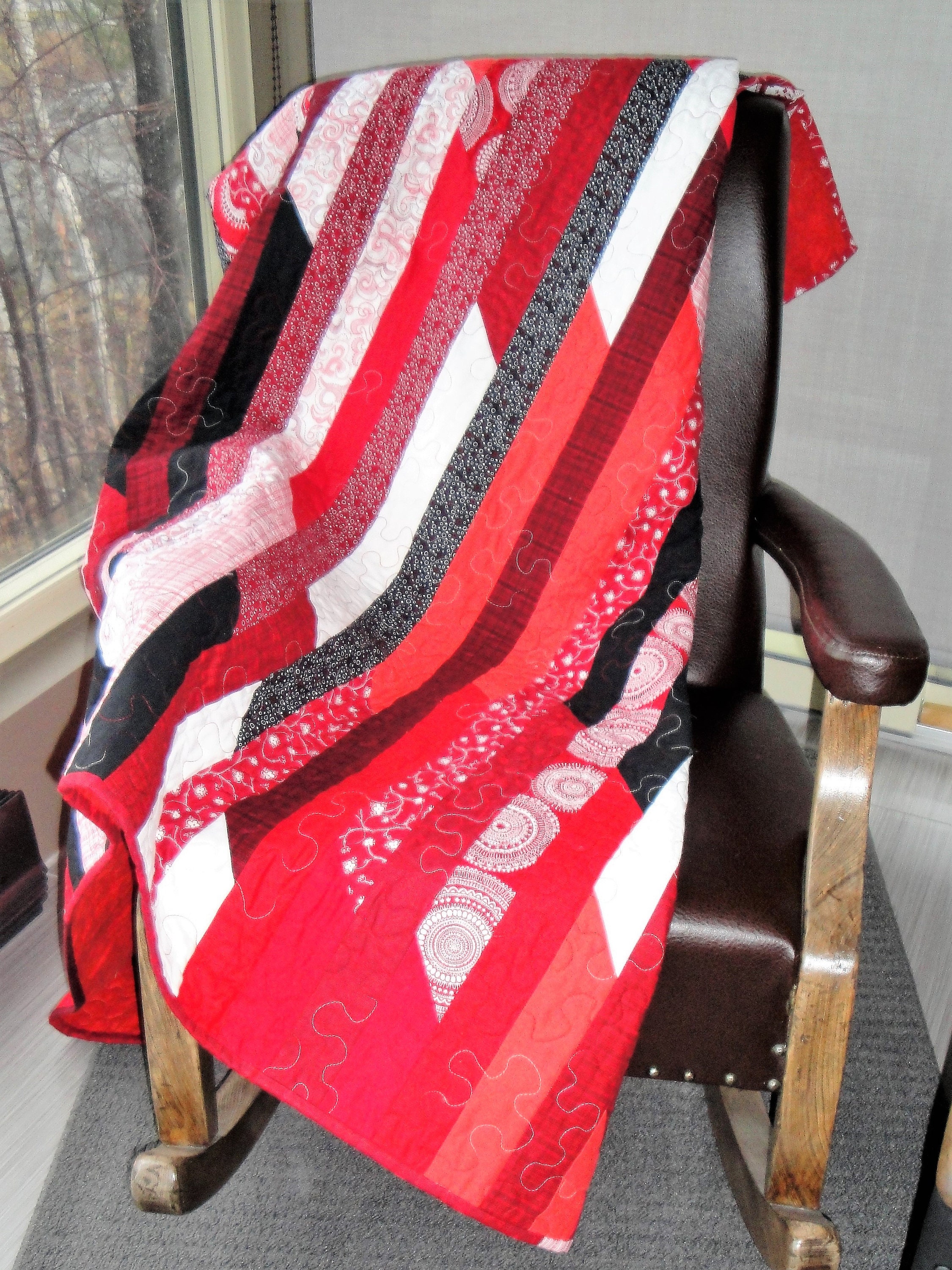 Red Black and White Throw Quilt Etsy