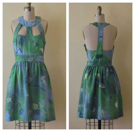 VTG Tori Richards Hawaii Watercolor Print Caged Ne