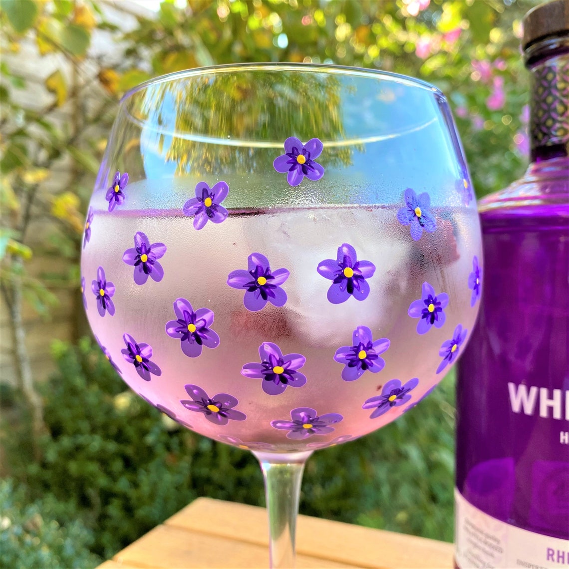 Personalised gin glass with hand painted violet and lilac Etsy