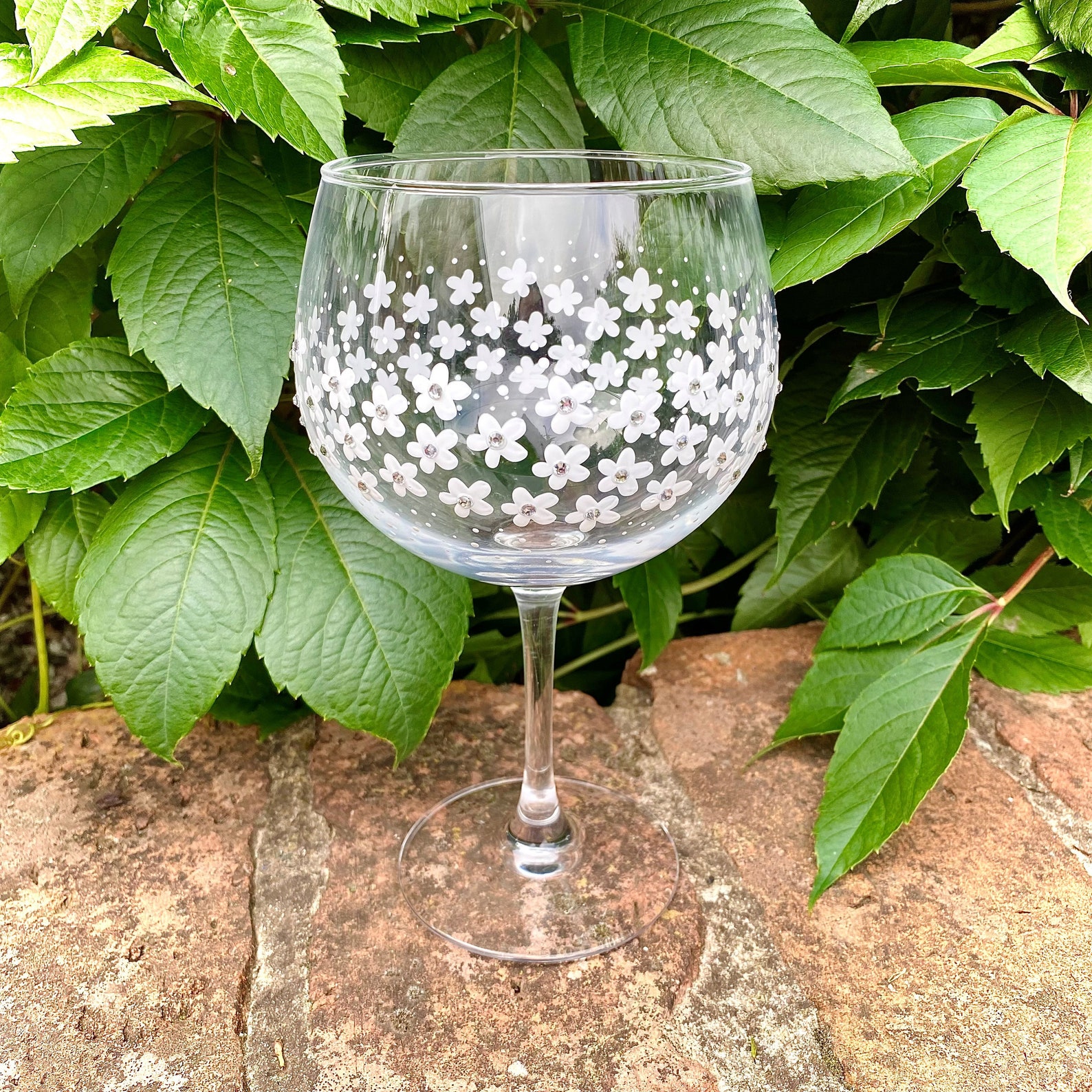 Personalised Gin Glass With Hand Painted White Flower Pattern Etsy UK