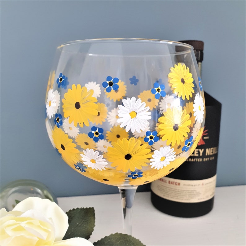 Personalised Gin Glass Hand Painted Summer Flower Design Etsy