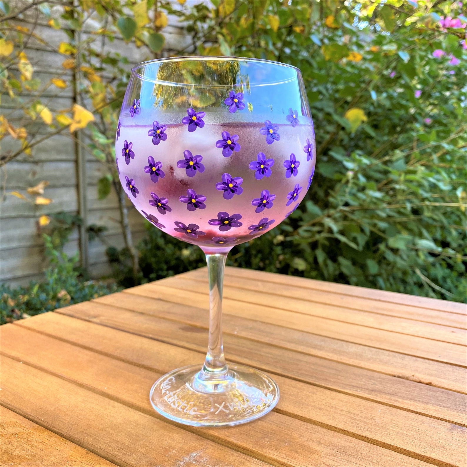 Personalised gin glass with hand painted violet and lilac Etsy
