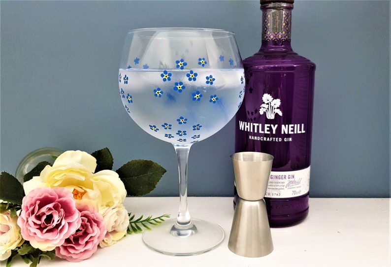 Personalised Gin Glass with hand painted me nots gift Etsy