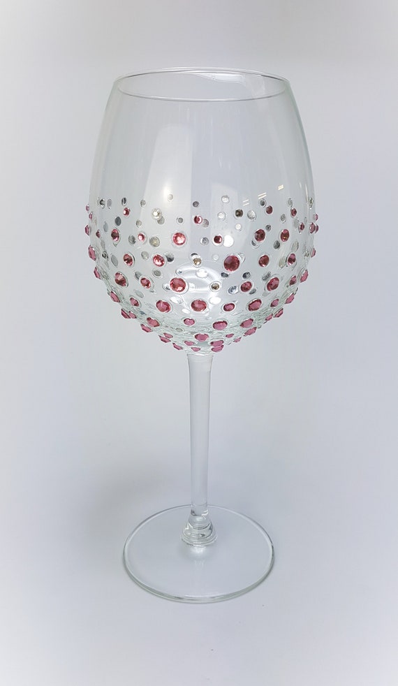 Personalised Wine Glass Pink And Silver Rhinestones Hand Etsy