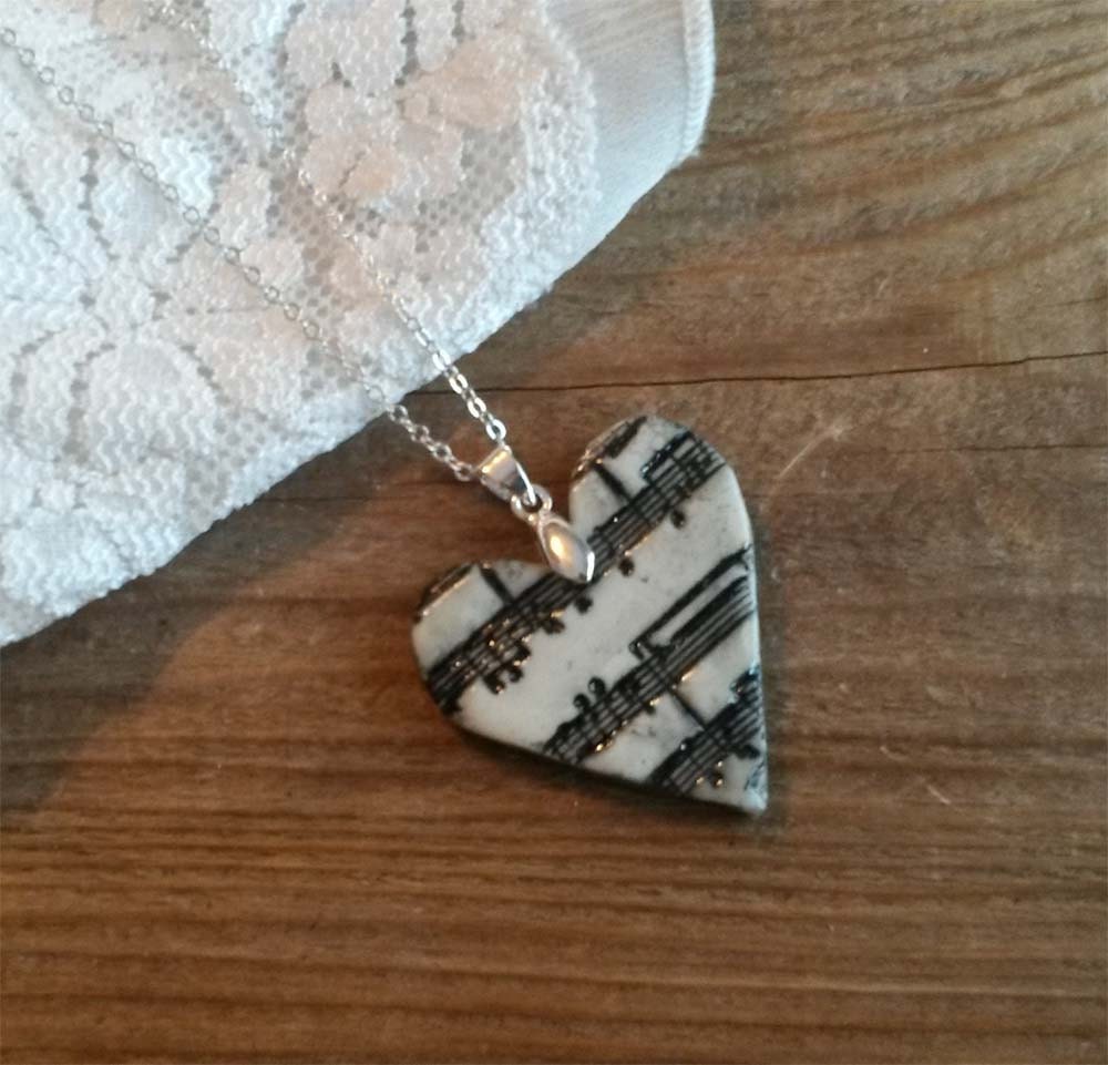 Music Notes Heart Necklace Music Themed Jewelry Sheet Music Necklace