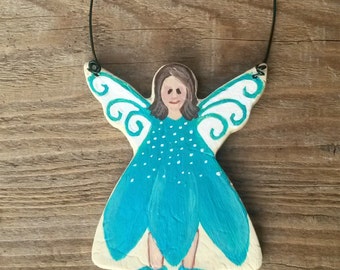 Fairy Ornament, Angel Christmas Decoration, Turquoise Ornament, Personalized Hand painted ornament