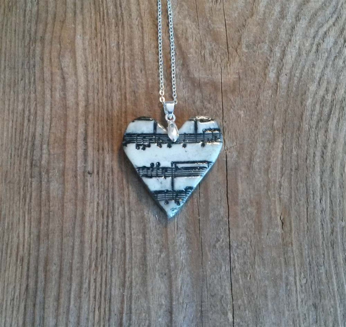 Music Notes Heart Necklace Music Themed Jewelry Sheet Music Necklace