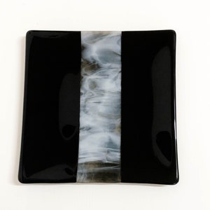 Square Plate, Black and White fused Glass