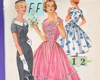 1950's Fit Flare Cocktail Dress Sewing Pattern/ McCall's 3988 Women's Mid Century, fitted, collared wiggle dress/ Size 12 Bust 34