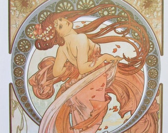 Art Nouveau Art Print by Alphonse Mucha/ Dance, one of four Muses Color Book Plate for framing/ 9 X 11 3/4"