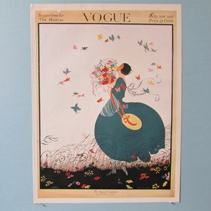 Vogue Magazine Cover Art Print/ Victorian woman & Butterflies by Helen Dryden, fashion illustration Book Plate for framing/ 8 1/2 X 11 3/4"