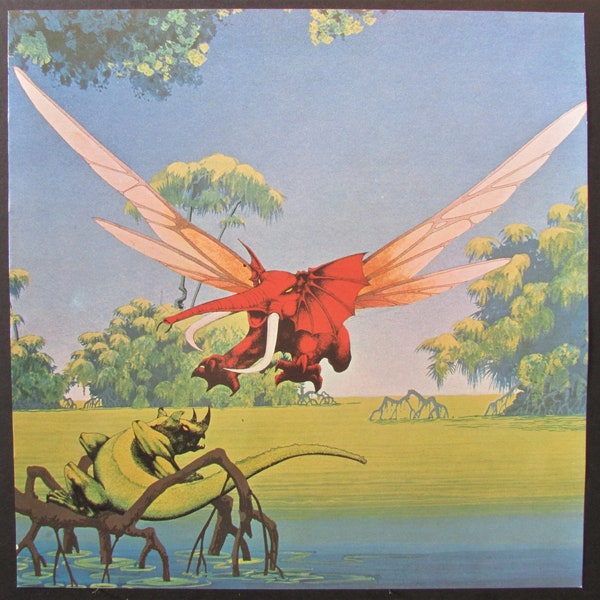 Osibisa Woyaya Album Cover Art Print/ 1970s Watercolor Book Plate Fantasy Artwork by Roger Dean with Flying Elephant unframed/ 11 3/4" X 12"