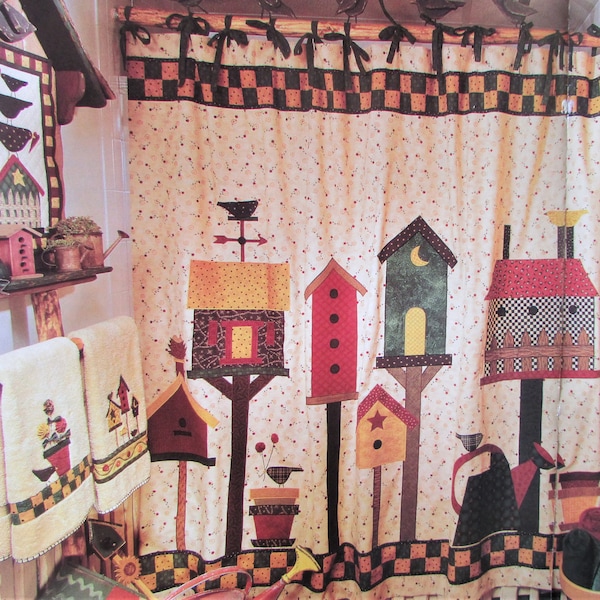 Birds Birdhouse Wall Hanging, Table Quilt Pattern by Debbie Mumm/ Fusible applique shower curtain pattern, 4 piece set, wall decor