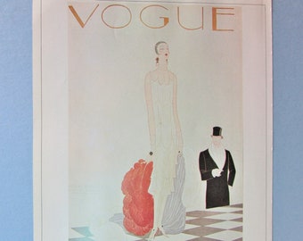 Vogue Magazine Cover Art Print/ Flapper woman, formal couple by Eduardo Benito, Fashion Illustration, Book Plate for framing/ 8 1/2 X 11 3/4