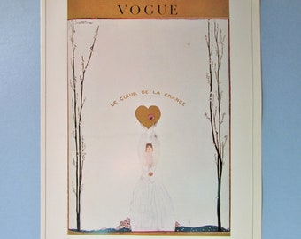 Vogue Magazine Cover Art Print/ Woman & Coeur de la France by George Lepape, Fashion Illustration, Book Plate for framing/ 8 1/2 X 11 3/4