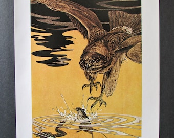 Argosy of Fables Fantasy Art Print by Paul Bransom/ Owl, mouse & frog, Children's Fairy Tale Book Plate Lithograph/ 8 5/8" X 11 1/2"