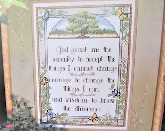 Serenity Prayer Christian Cross Stitch Pattern/ God grant me the Serenity, tree & butterflies, religious counted cross stitch chart, picture