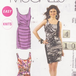 Pleated, Fitted, Asymmetric Cocktail Dress Sewing Pattern/ McCalls 6352 Easy Color Block, Knit Tank Dress UnCut Size 4 6 8 10