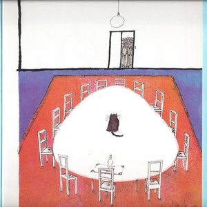Cartoon Staring Cat Art Print por Ronald Searle/ Funny Cat lover Ilustración, humor de The New Yorker, Wall Art para encuadre/ 8 X 11"
