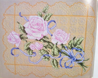 Rosen & Spitze Cross Stitch Sampler Muster / zarte rosa rose gezählt Kreuzstich Diagramm für Bild oder Kissen