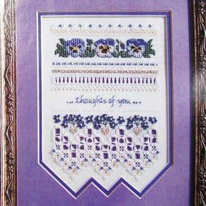 Pansy Hardanger Cross Stitch Band Sampler Patroon / getelde kleur kruissteek grafiek voor foto met speciale steken en kralen