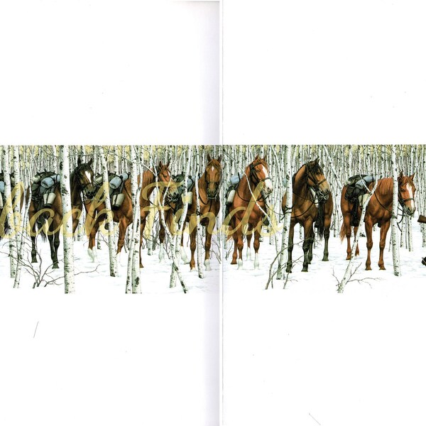 Two Indian Horses Art Print by Bev Doolittle/ Camouflage Native Americans & Soldier FOLDED Book Plate print to frame/ 24 1/4" W X 12" H