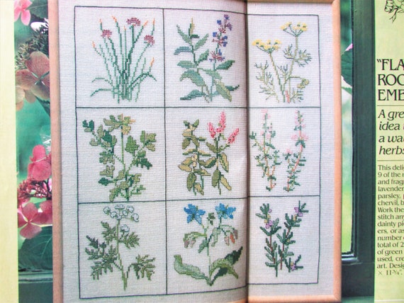 Botanical Herbs Cross Stitch Sampler Patterns/ Kitchen Wildflowers,  Lavender, Dill, Thyme, Chives Needlework Counted Cross Stitch Charts 
