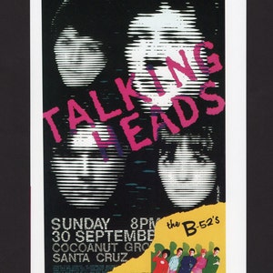 Talking Heads & The B-52's Concert Poster/ Coconut Grove, Santa Crus Rock Art Print from 1979 to frame/ 6 1/2" X 10"