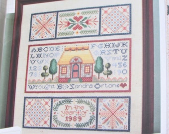 Country Cottage Sampler Cross Stitch Patroon / Huis in het land geteld kleur kruissteek grafiek met alfabet