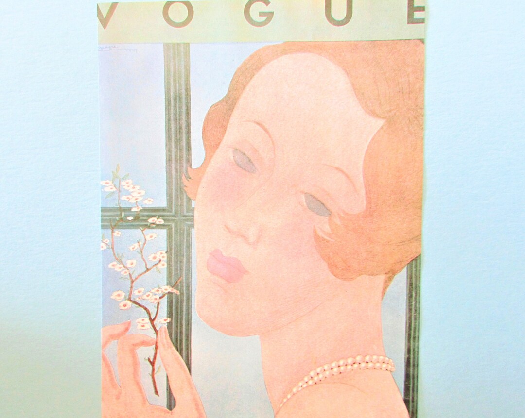 Vogue Magazine Cover Art Print/ Flapper Woman in Pearls by