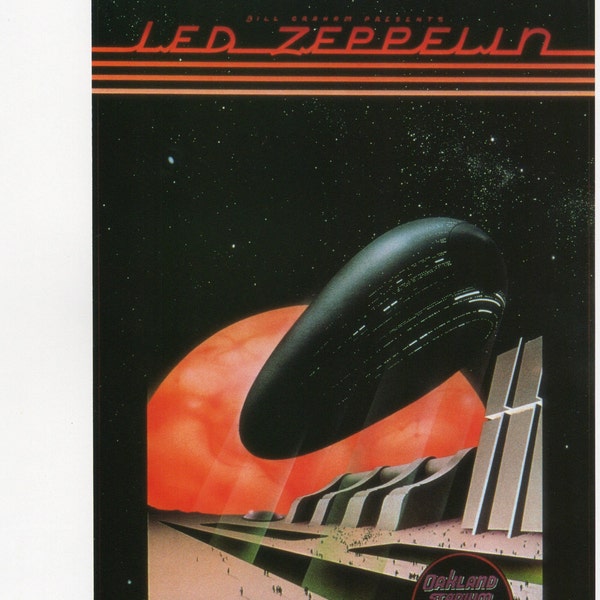 Affiche du concert de Led Zepplin / Stade d’Oakland, impression d’art cyberpunk de 1977 & affiche Turners Rock par Randy Tuten pour encadrement / 10 » X 11 1/2 »