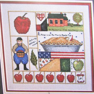 Apple Pie Cross Stitch Sampler Patroon / Boerderij, appelboomgaard geteld kruissteek grafiek, foto