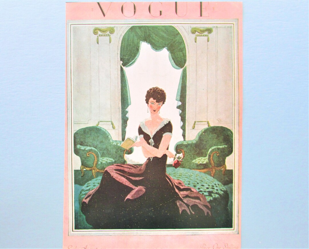 Vogue Magazine Cover Art Print/ Woman Reading in Drawing Room by Peter