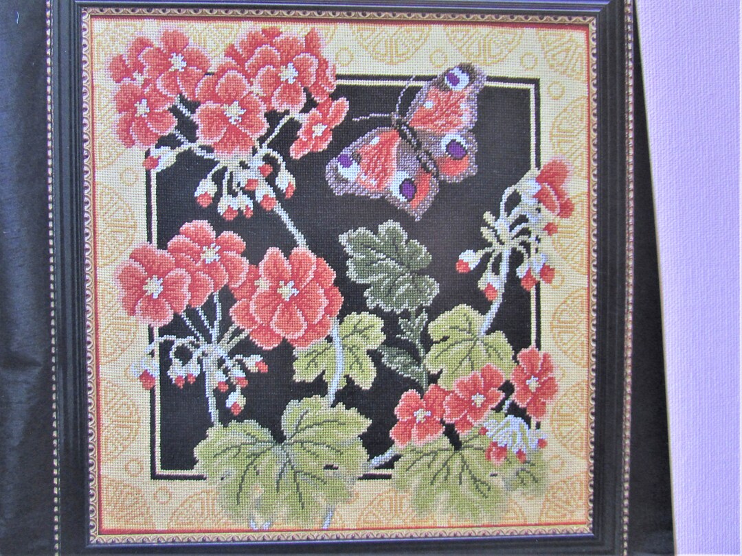 Red Butterfly & Geranium Needlepoint Tapestry Pattern/ Jackfield ...