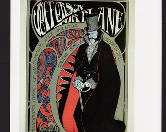 Jefferson Airplane Fillmore Auditorium Concert Poster/ Edwardian Ball, Rock Music Poster, Art Print from 1966 for framing/ 10" X 12 1/4"