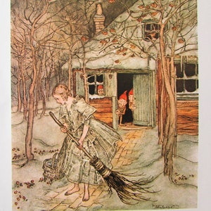 Brothers Grimm Fantasy Art Print by Arthur Rackham/ Children's Little Brother & Sister Fairy Tale Book Plate Lithograph/ 8 1/2" X 11 1/4"