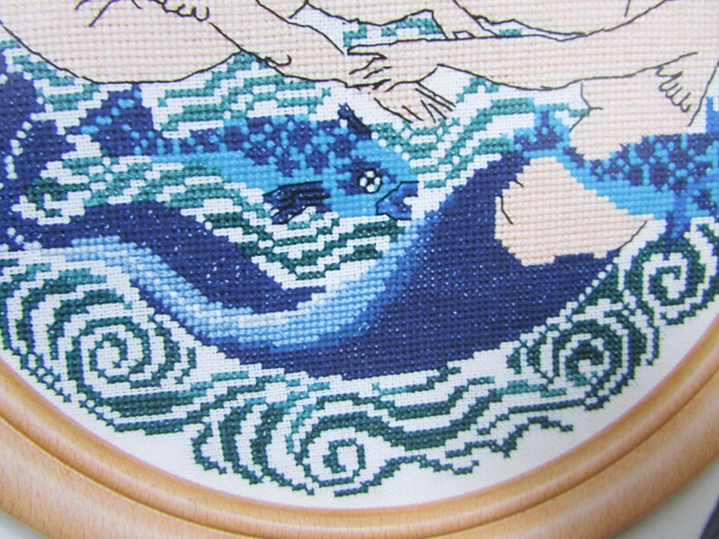 Nautical Mermaids, Fish Cross Stitch Pattern/ Blue Art Nouveau Ocean ...