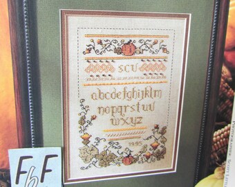 Autumn Band Sampler Cross Stitch Pattern/ Fall Pumpkins with fall scene, leaves counted colour cross stitch chart