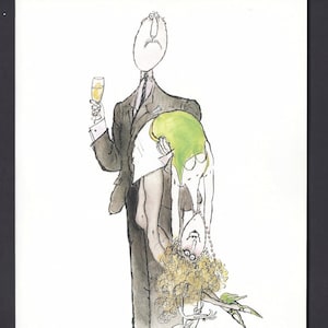 ロナルド・サールによる漫画ワインを飲むカップルのアートプリント/面白いワインを飲む愛好家のイラストユーモア、額装用ウォールアート装飾/6.5 x 8.5インチ